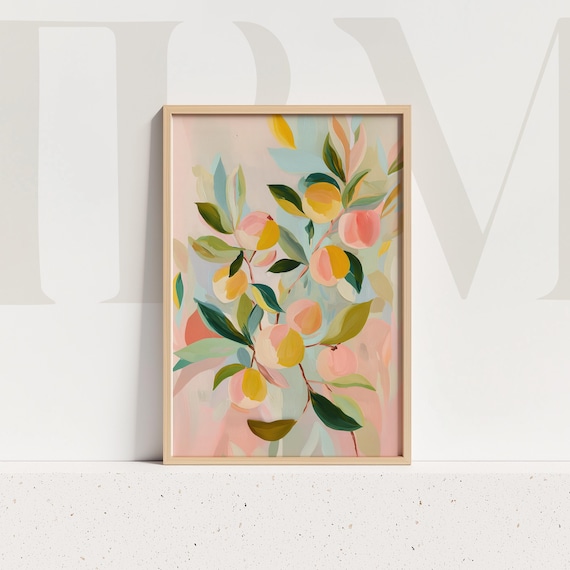 Peach Botanical Print, Pastel Summer Garden Art