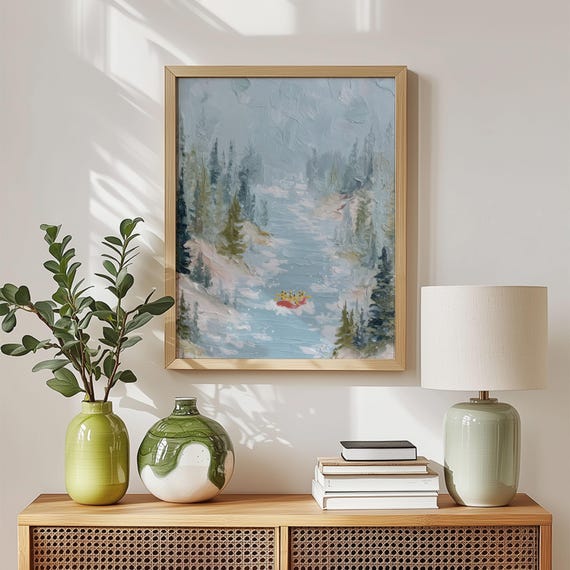 Pink Float River Landscape Print Dreamy Forest Nature Art
