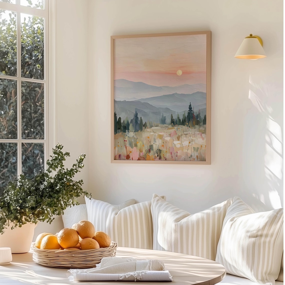 Sunset Landscape Art Print, Modern Abstract Mountains