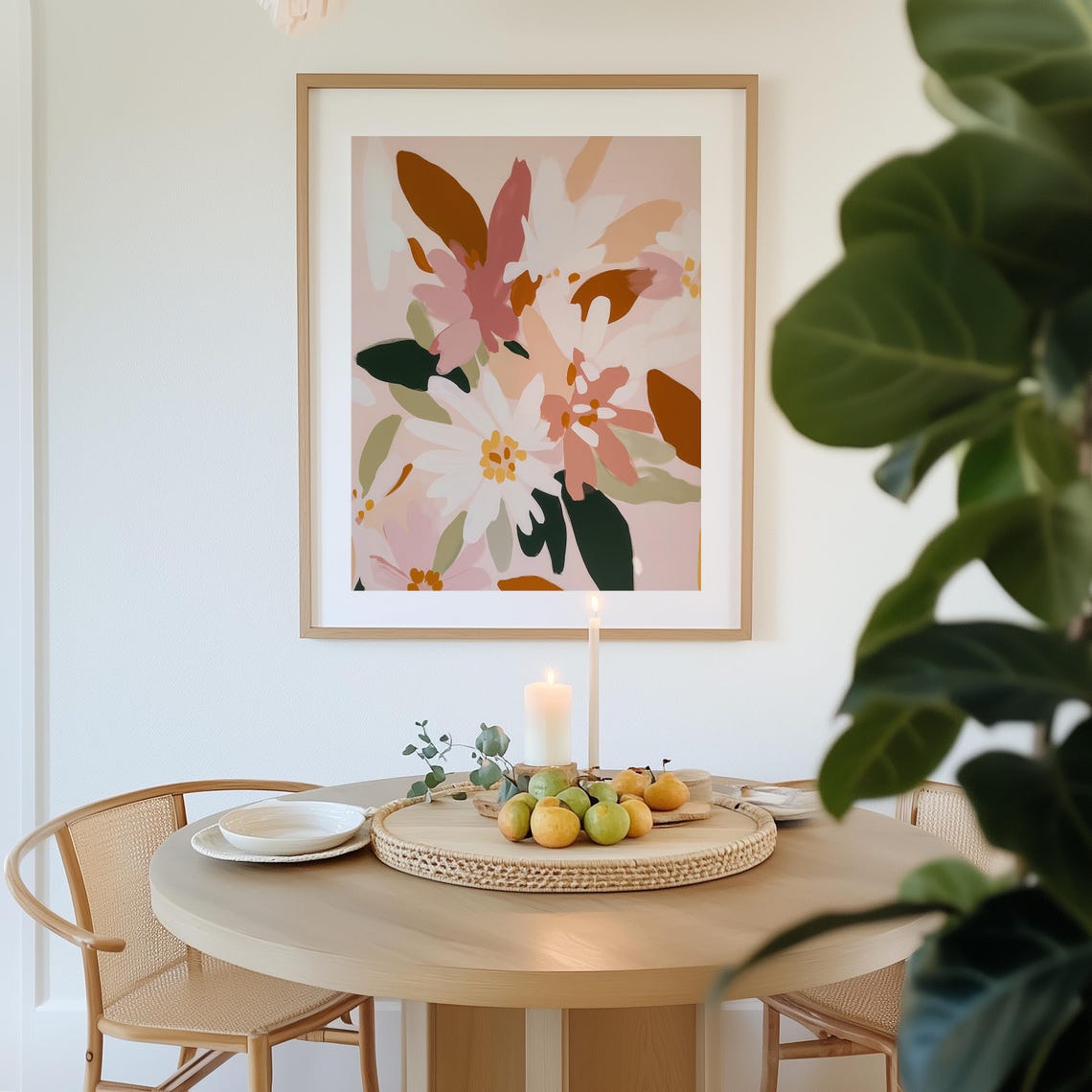 Warm Modern Abstract Floral Bouquet Framed Dining Room Art Poster