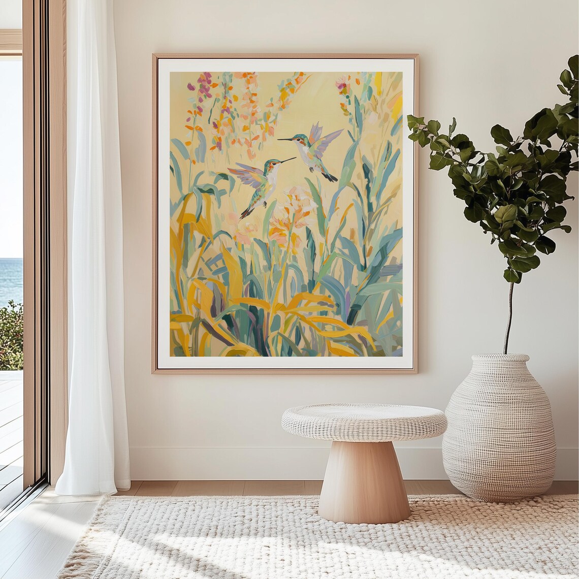 Two Hummingbirds among Wildflowers Painterly Nature Art Poster - Image 3