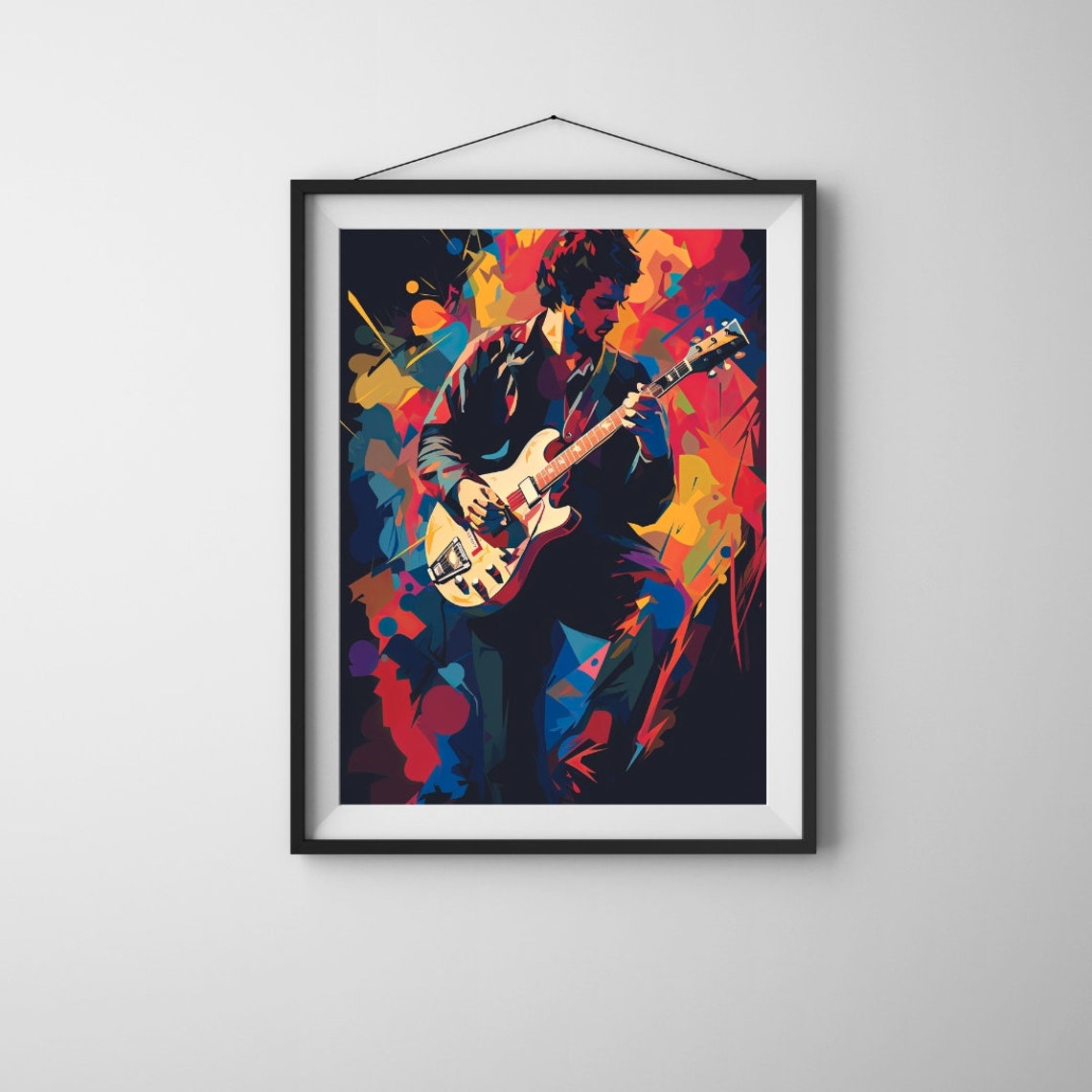Abstract Man Playing Electronic Guitar Wall Art Poster Colorful
