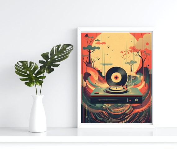 Vinyl Record Sunset Wall Art Reflection Music Lover Print