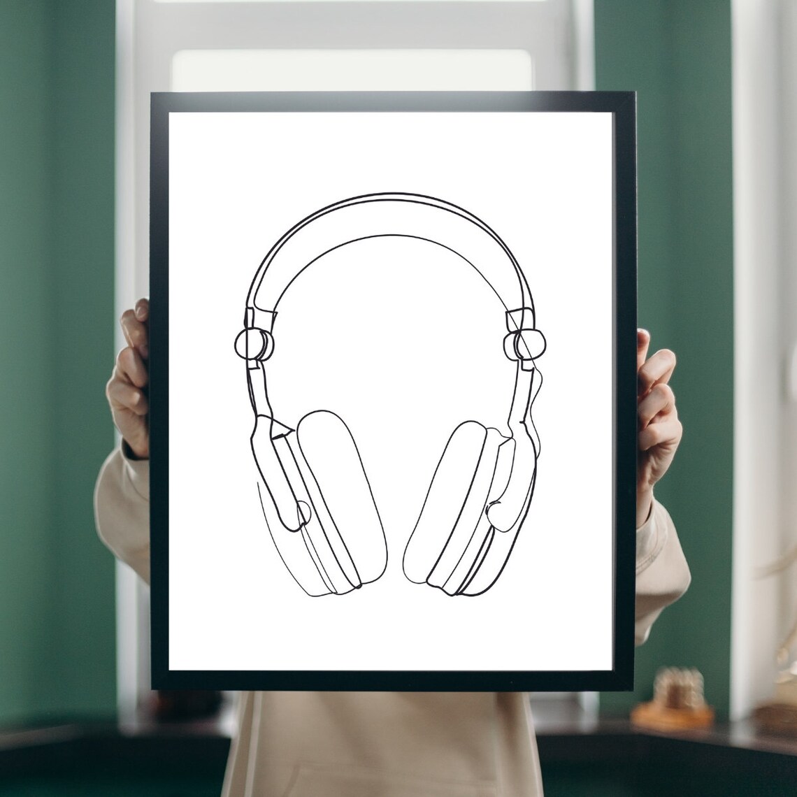 Minimalist Headphones One Line Drawing Music Decor Art Poster