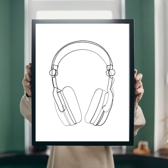 Minimalist Headphones One Line Drawing Music Decor Art Poster