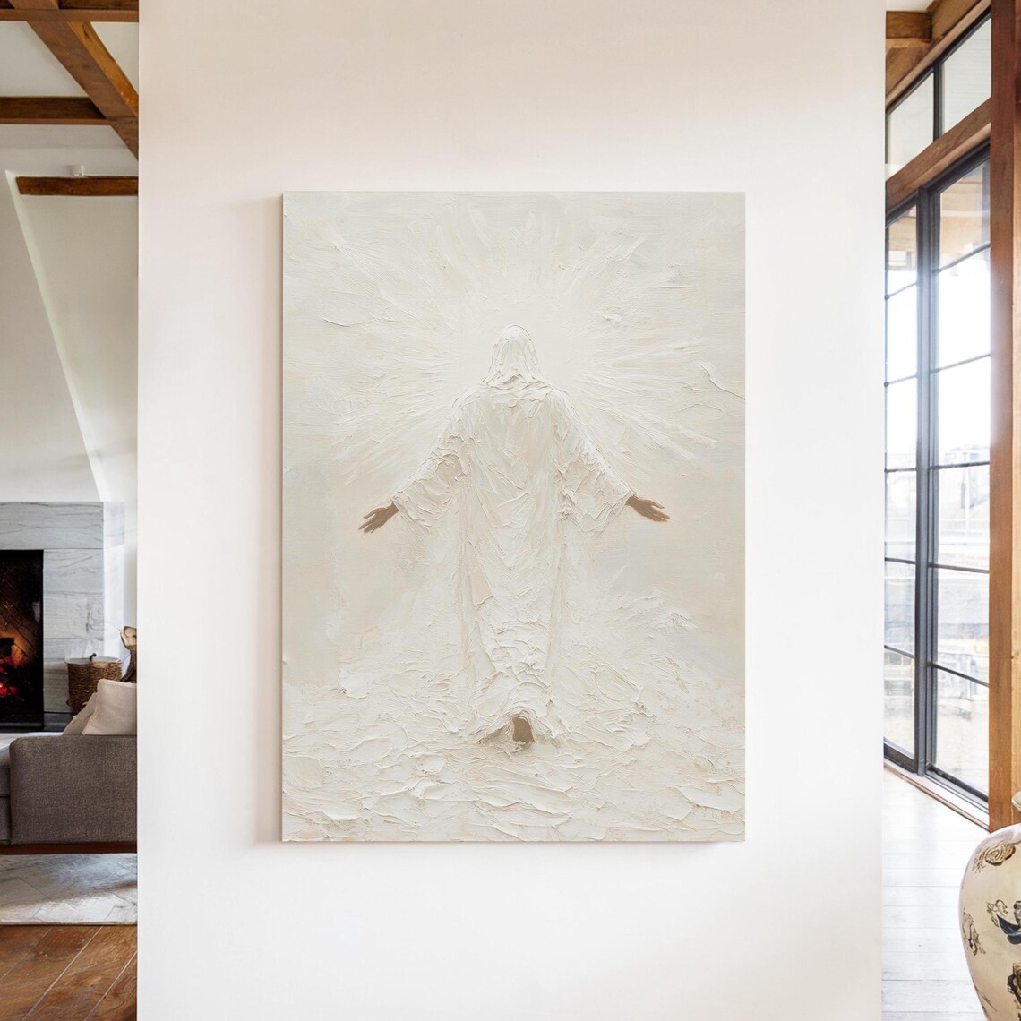 Minimalist Jesus Christ Follow Him White Textured Impasto Easter Art Print