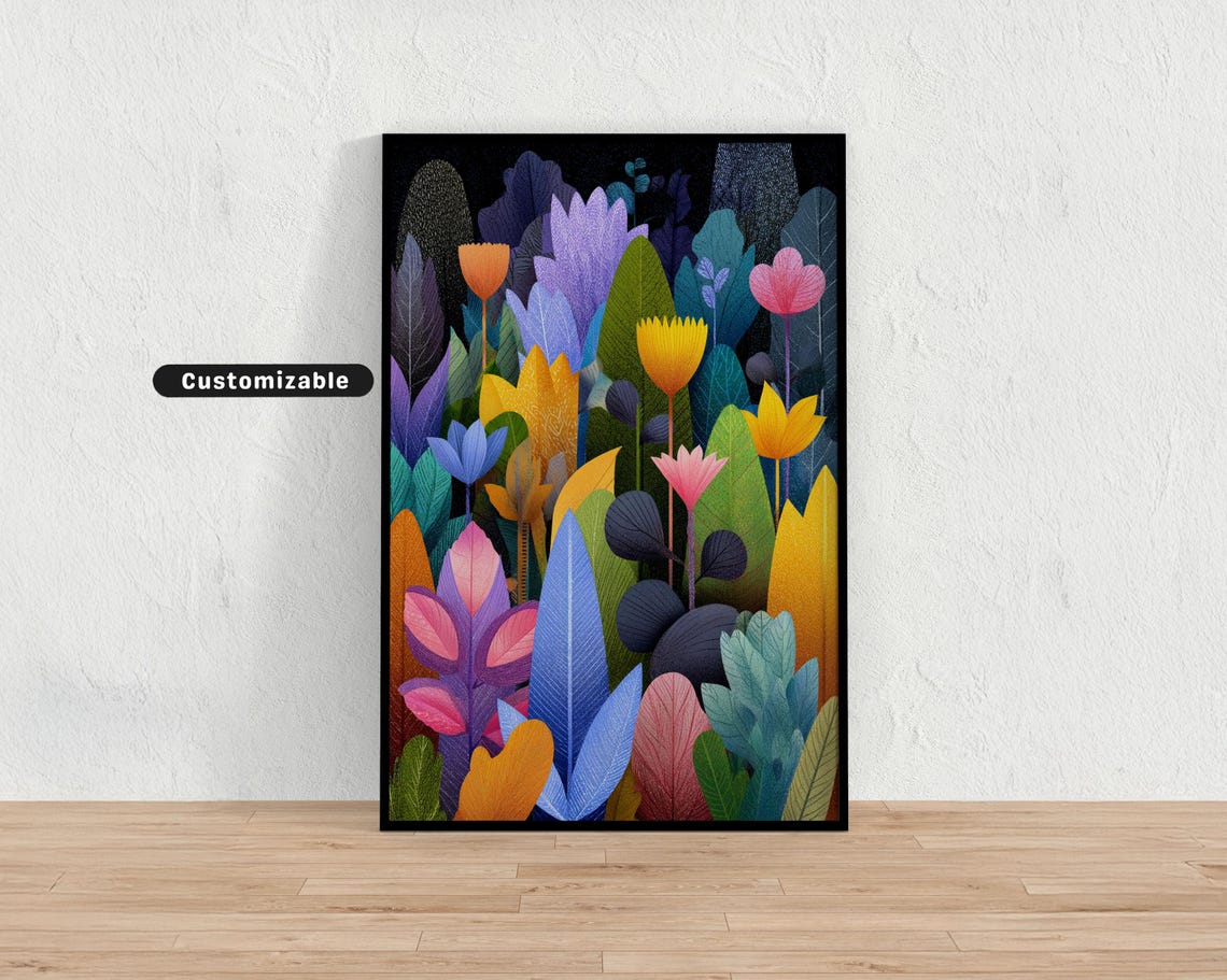 Colorful Abstract Botanical Leaves Vibrant Modern Floral Poster