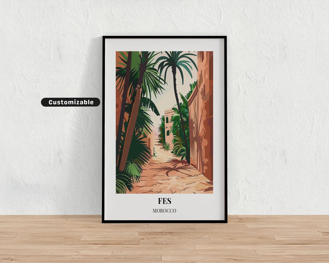 Fes Morocco Palm Lined Street In Warm Ochre Tones Art Poster