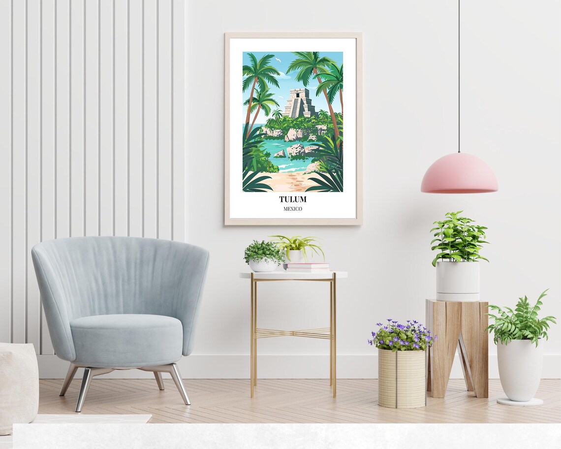 Tulum Mexico Mayan Pyramid Ruins Caribbean Beach Travel Poster - Image 2