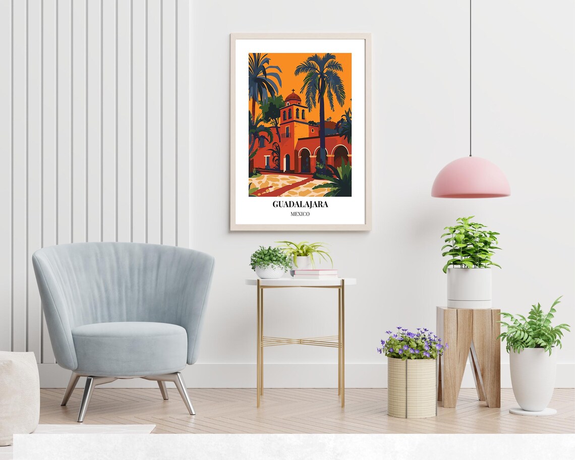 Guadalajara Mexico Hacienda Courtyard Poster with Palms at Sunset - Image 2