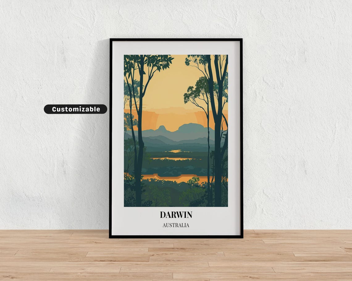 Darwin Australia Sunset Eucalyptus Trees Wetlands Travel Poster