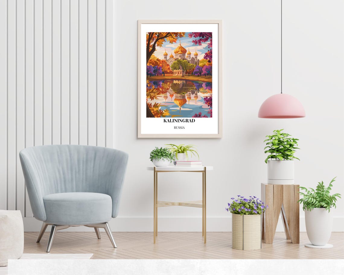 Kaliningrad Russia Golden Domed Cathedral Lake Reflection Poster - Image 2