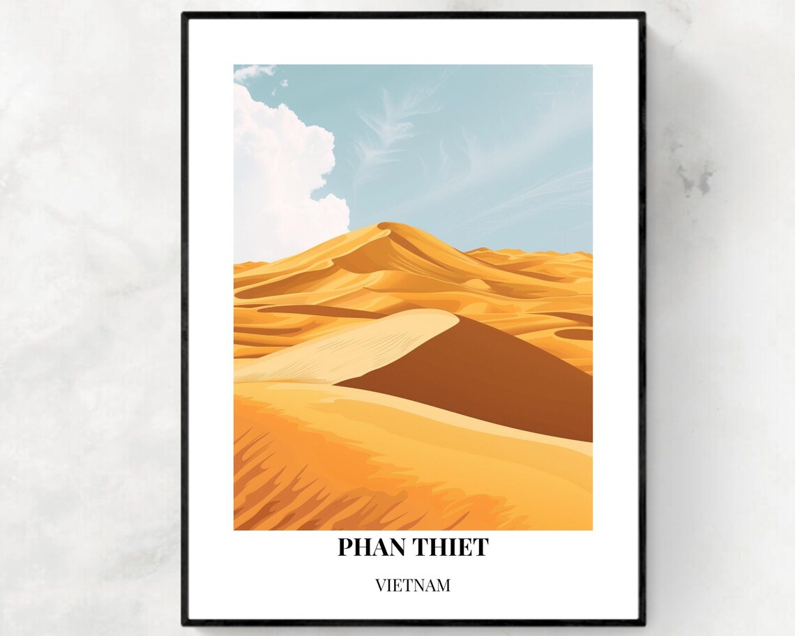 Phan Thiet Vietnam Golden Desert Dunes Minimalist Travel Poster