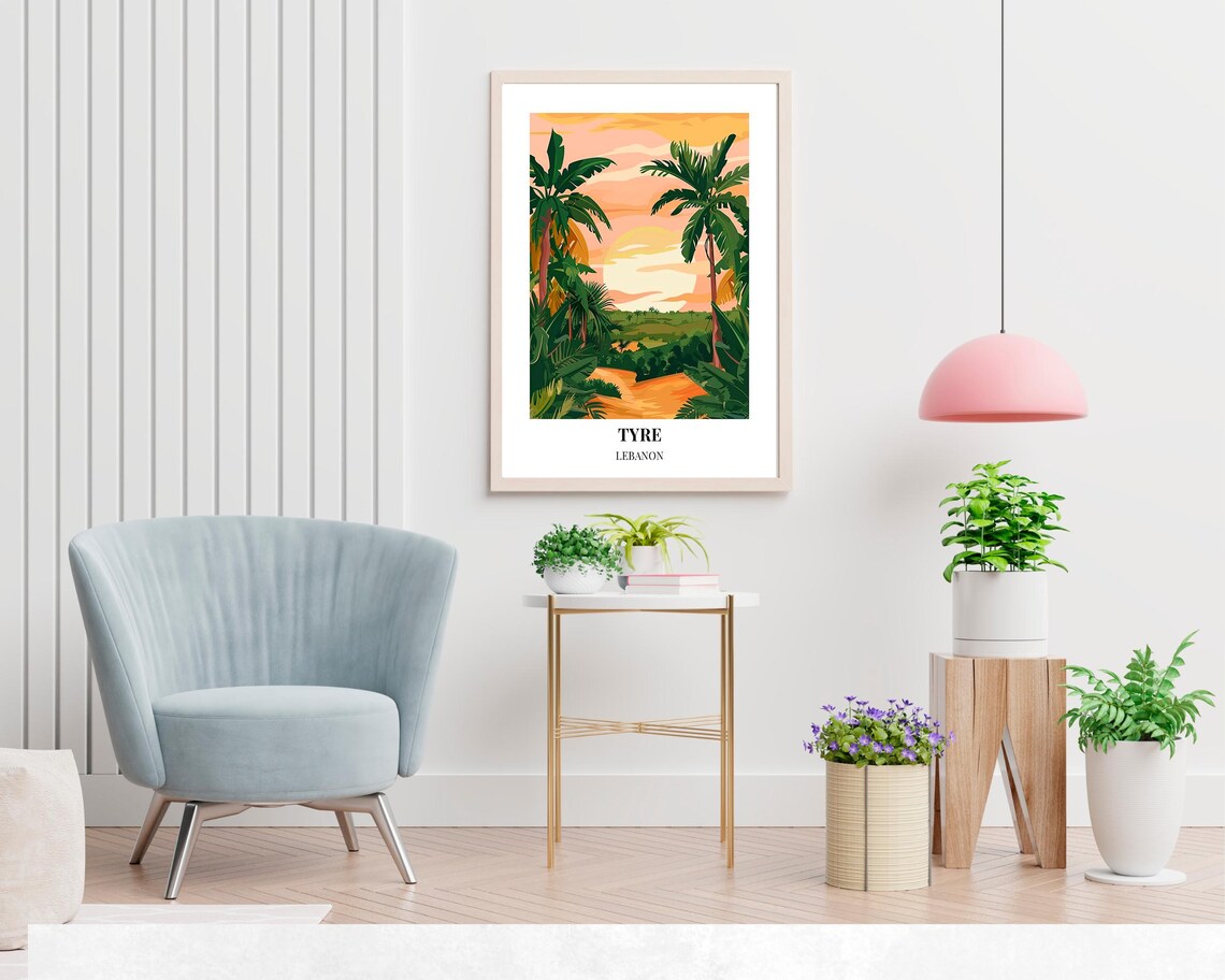 Tyre Lebanon Palm Trees Glowing Sunset Tropical Coast Poster - Image 2