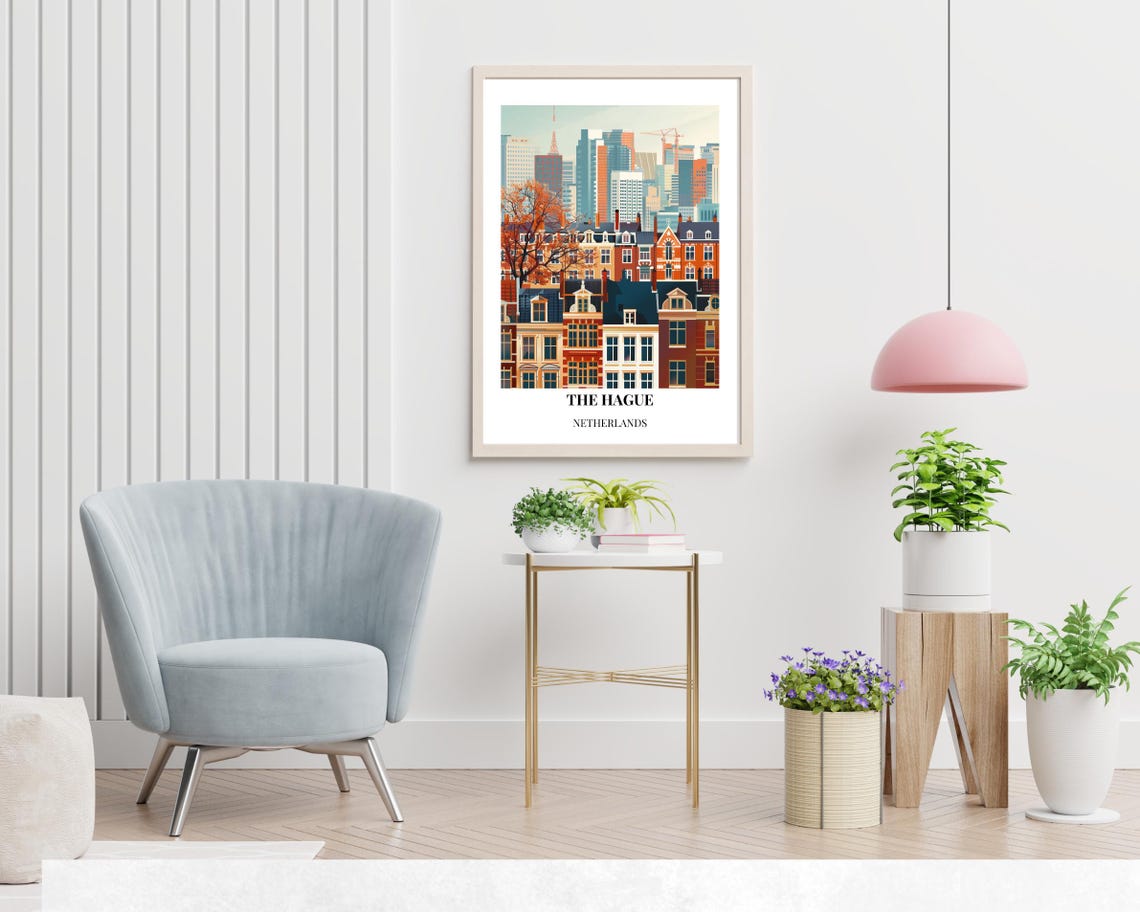 The Hague Netherlands City Skyline Autumn Rooftops Evening Poster - Image 2