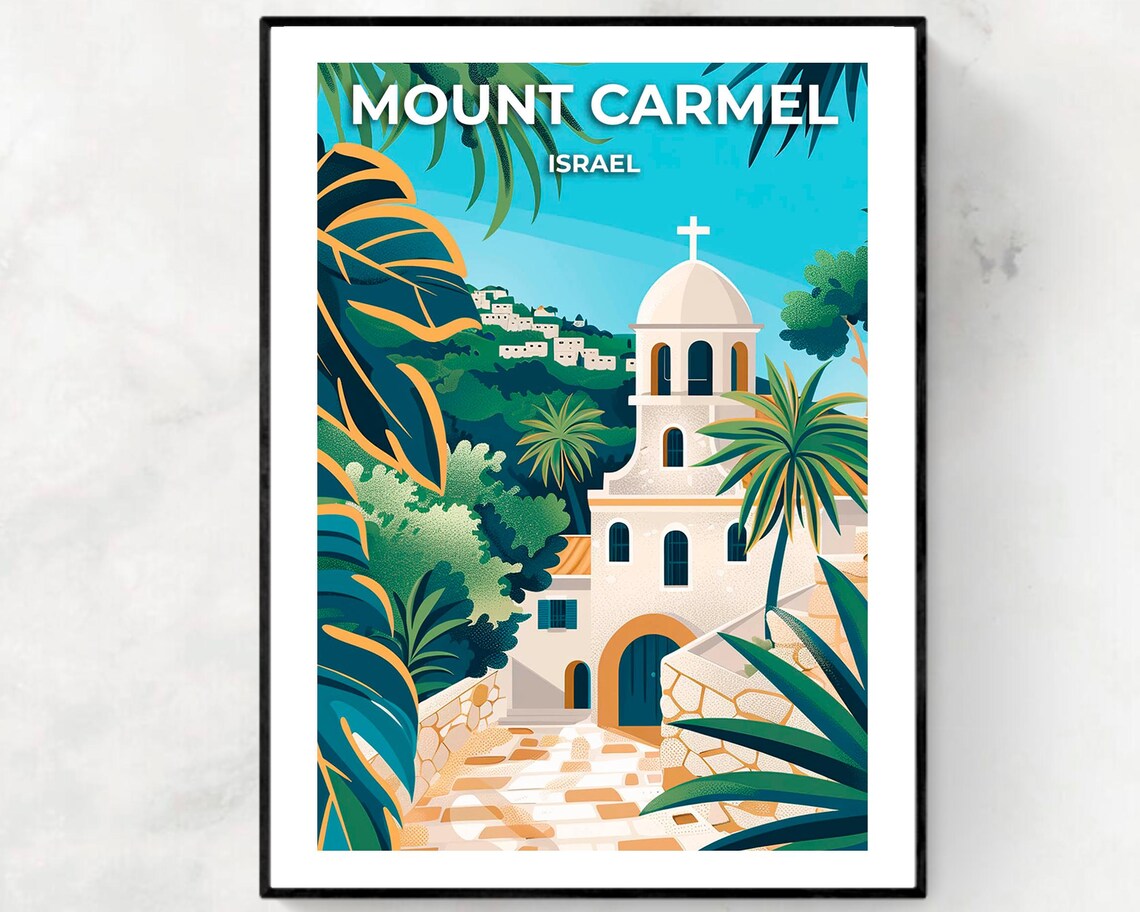 Mount Carmel Israel Hilltop Church Tropical Palm Garden Poster