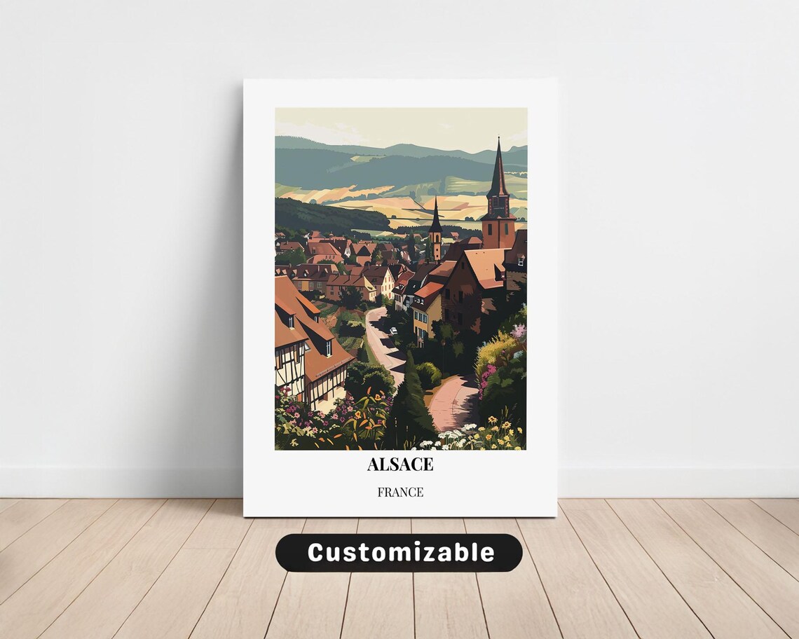 Alsace France Half Timbered Village Hills Retro Travel Poster