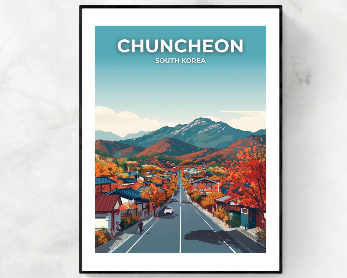 Chuncheon South Korea Autumn Mountainside Road Travel Poster