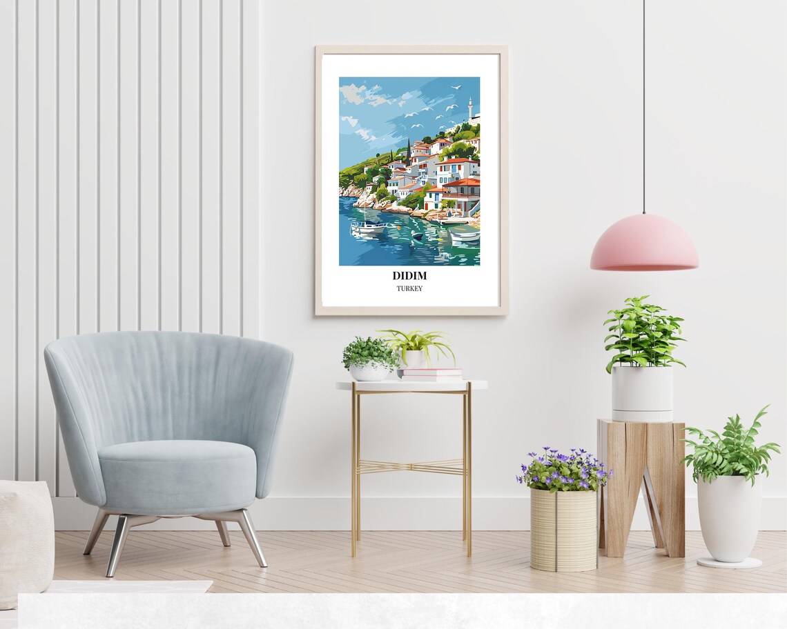 Didim Turkey Seaside Village With Boats Vintage Travel Poster Art - Image 2