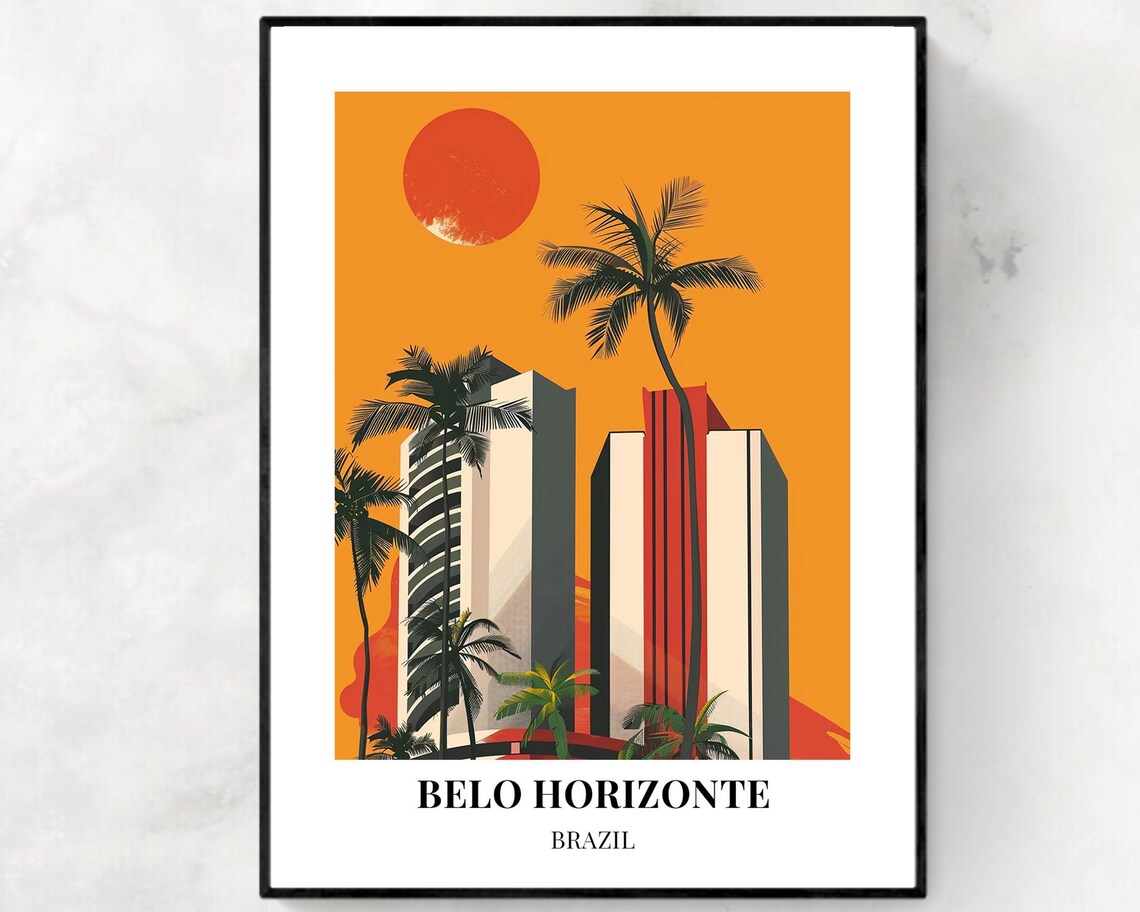 Belo Horizonte Brazil Modernist Towers Poster Under a Blazing Sun