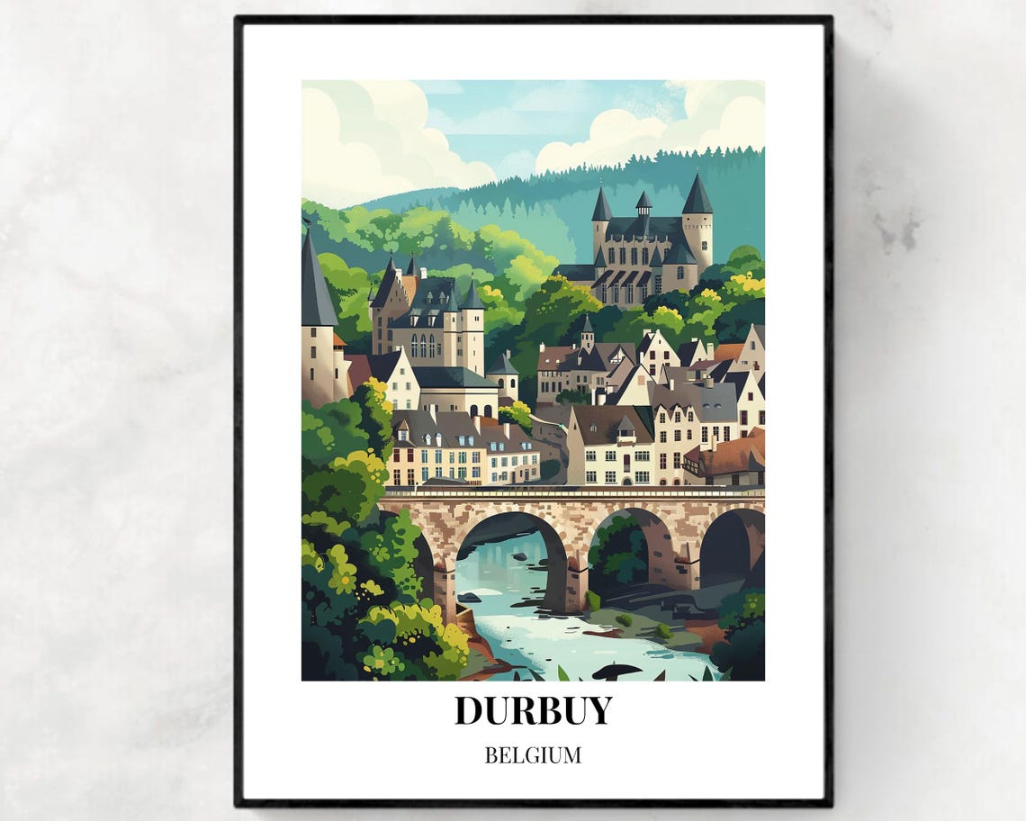 Durbuy Belgium Stone Bridge and Castle Over the Ourthe River Poster