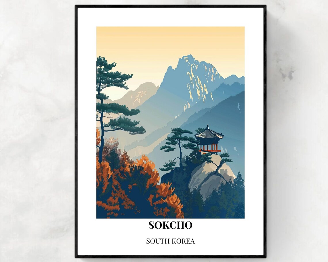 Sokcho South Korea Mountain Temple Pagoda Autumn Travel Poster