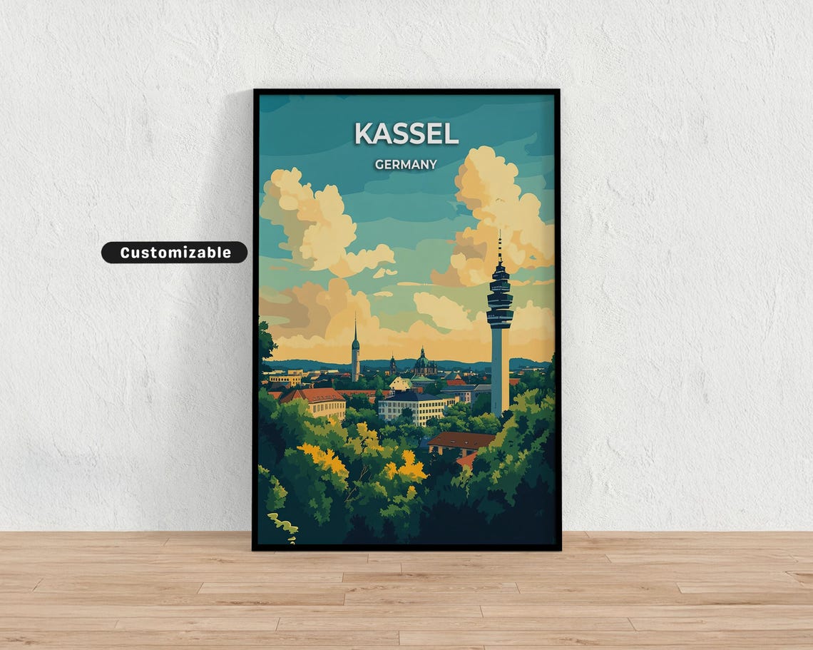 Kassel Germany City Skyline Tower Vintage Style Travel Poster
