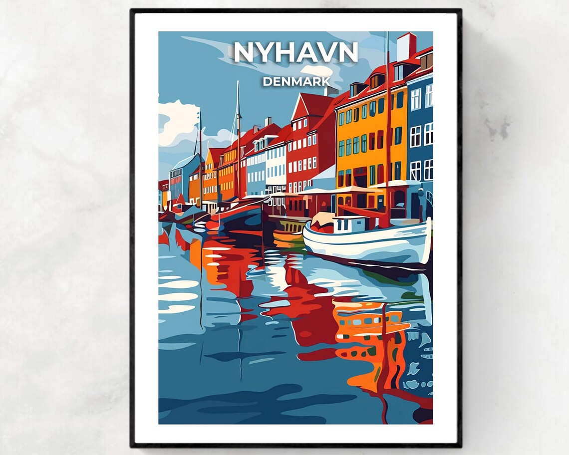 Nyhavn Denmark Travel Poster, City View Art Print