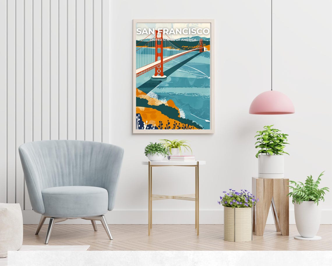 San Francisco Golden Gate Bridge Coastal View Vintage Travel Poster - Image 2