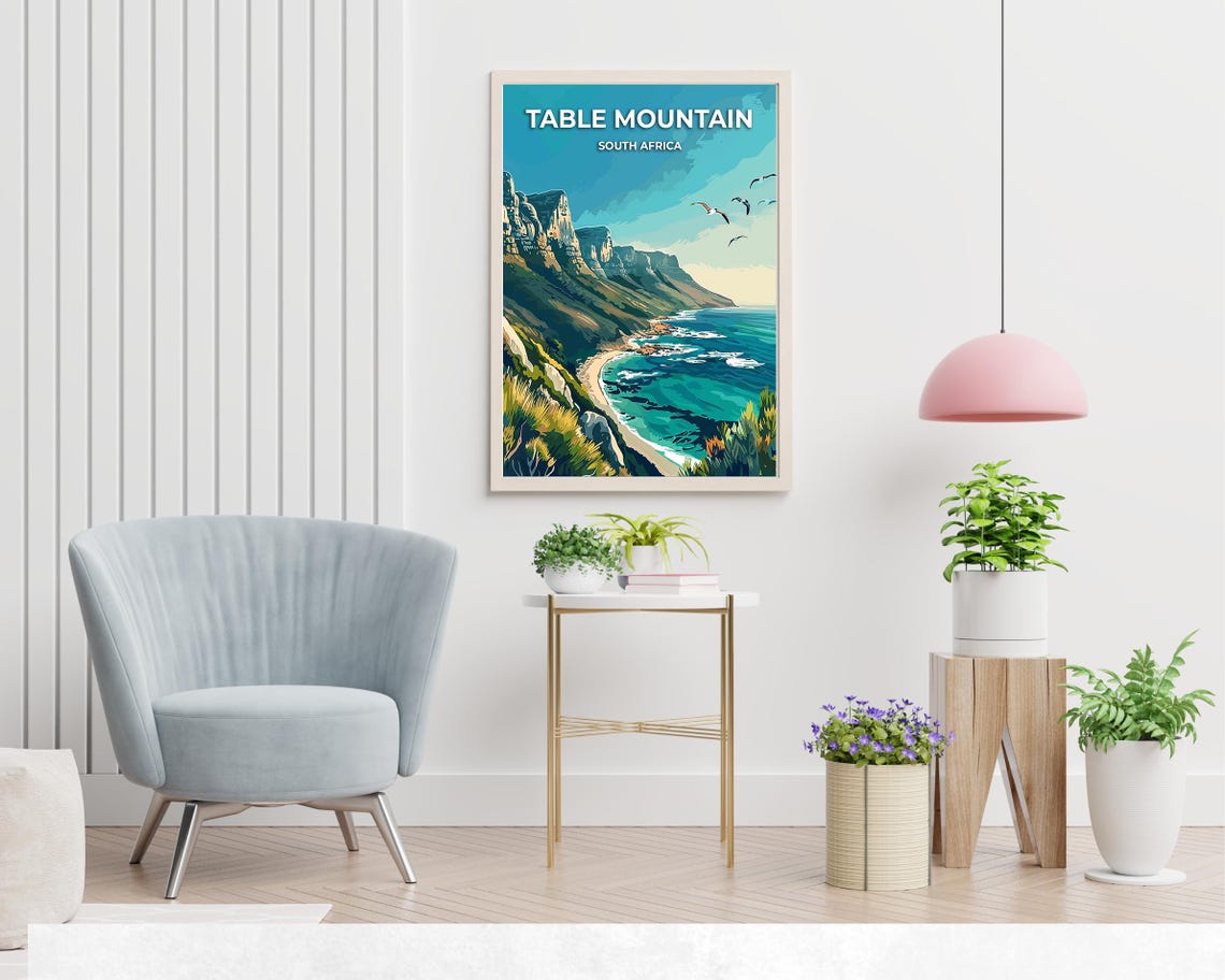 Table Mountain Coastal Cliffs and Ocean South Africa Travel Poster - Image 2