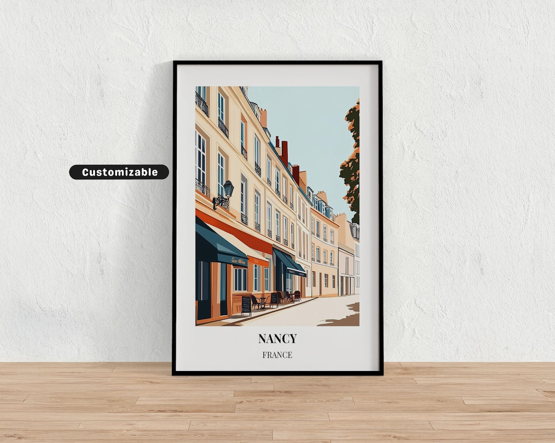 Nancy France Charming Café Street and Historic Buildings Travel Poster