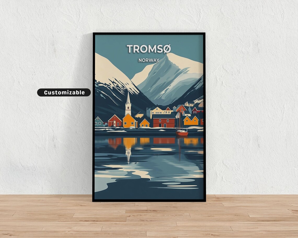 Tromso Norway Fjord Village Cabin Reflections Mountain Poster