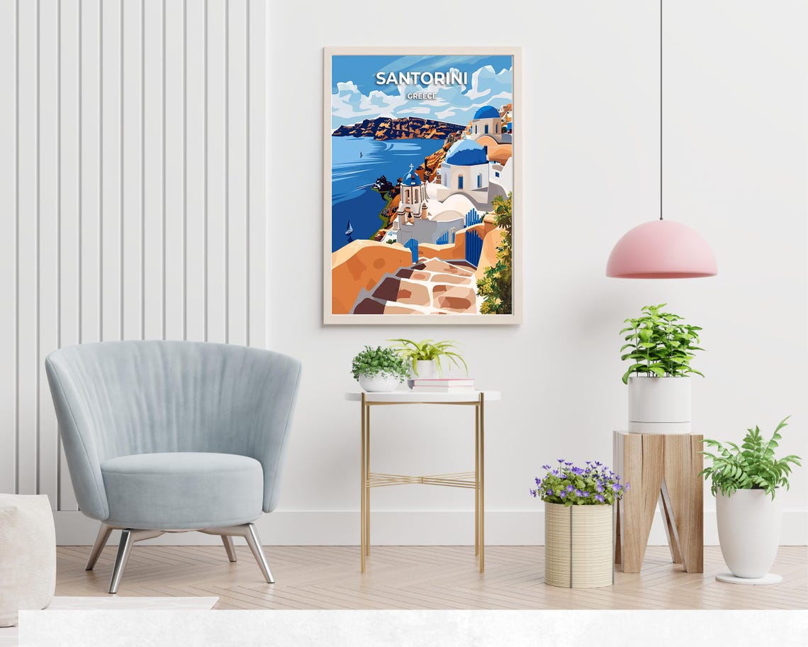 Santorini Greece Blue Domed Churches Overlooking The Aegean Sea Poster - Image 2