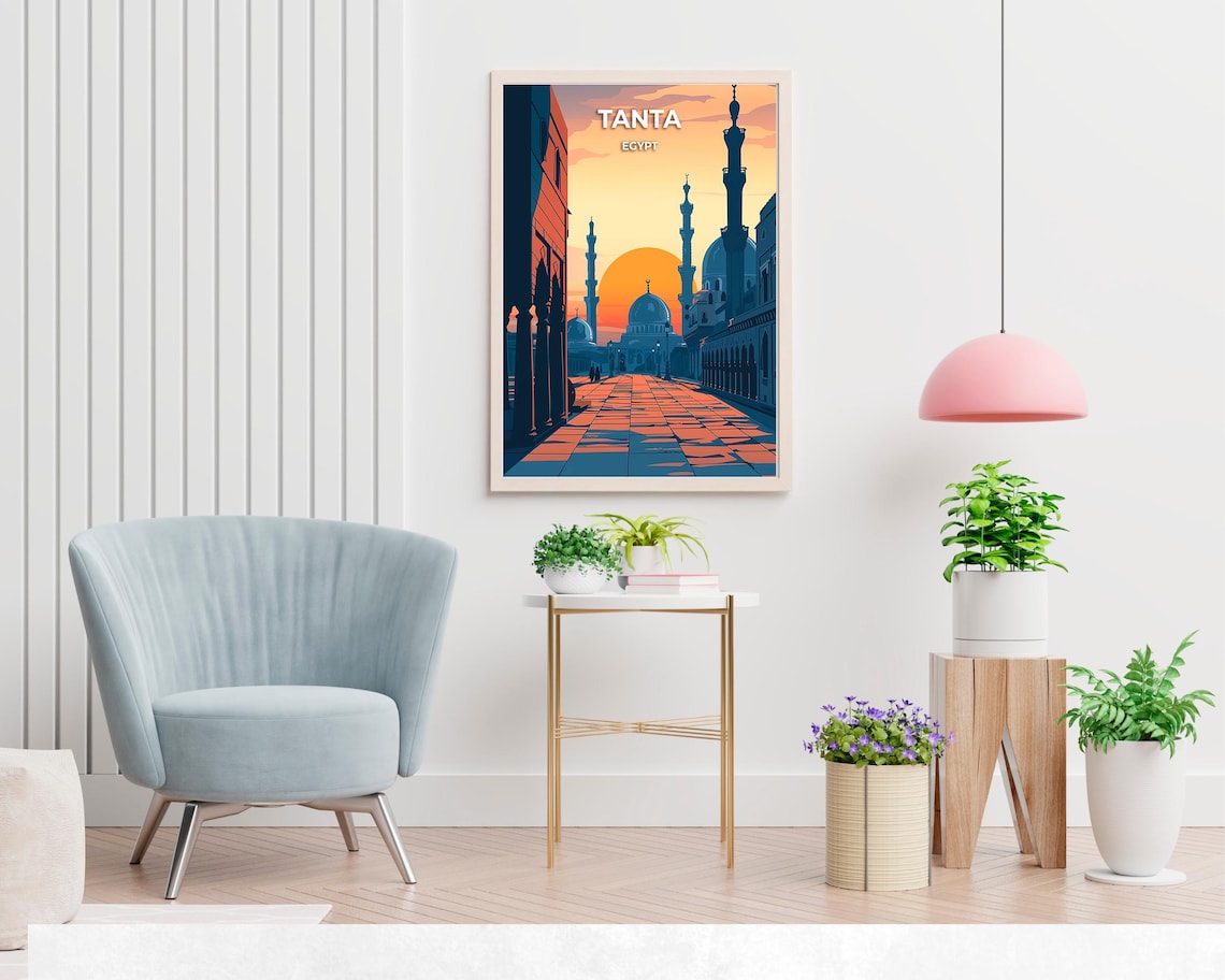 Tanta Egypt Sunrise Mosque Avenue Street With Minarets Travel Poster - Image 2