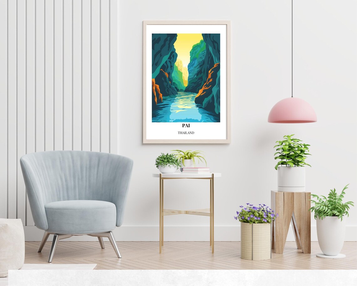 Pai Thailand Canyon River Gorge Blue Water Scenic Travel Poster - Image 2