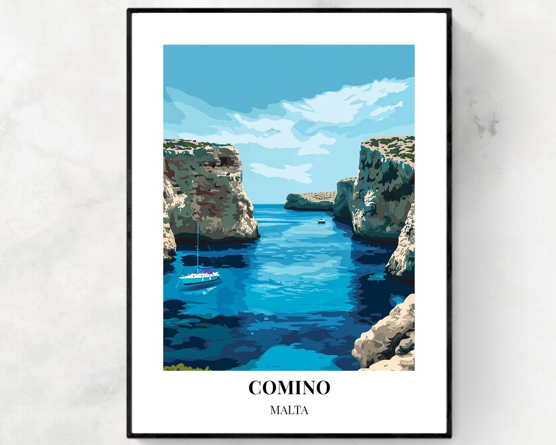 Comino Malta Blue Lagoon Sailboat Narrow Cove Serene View Poster