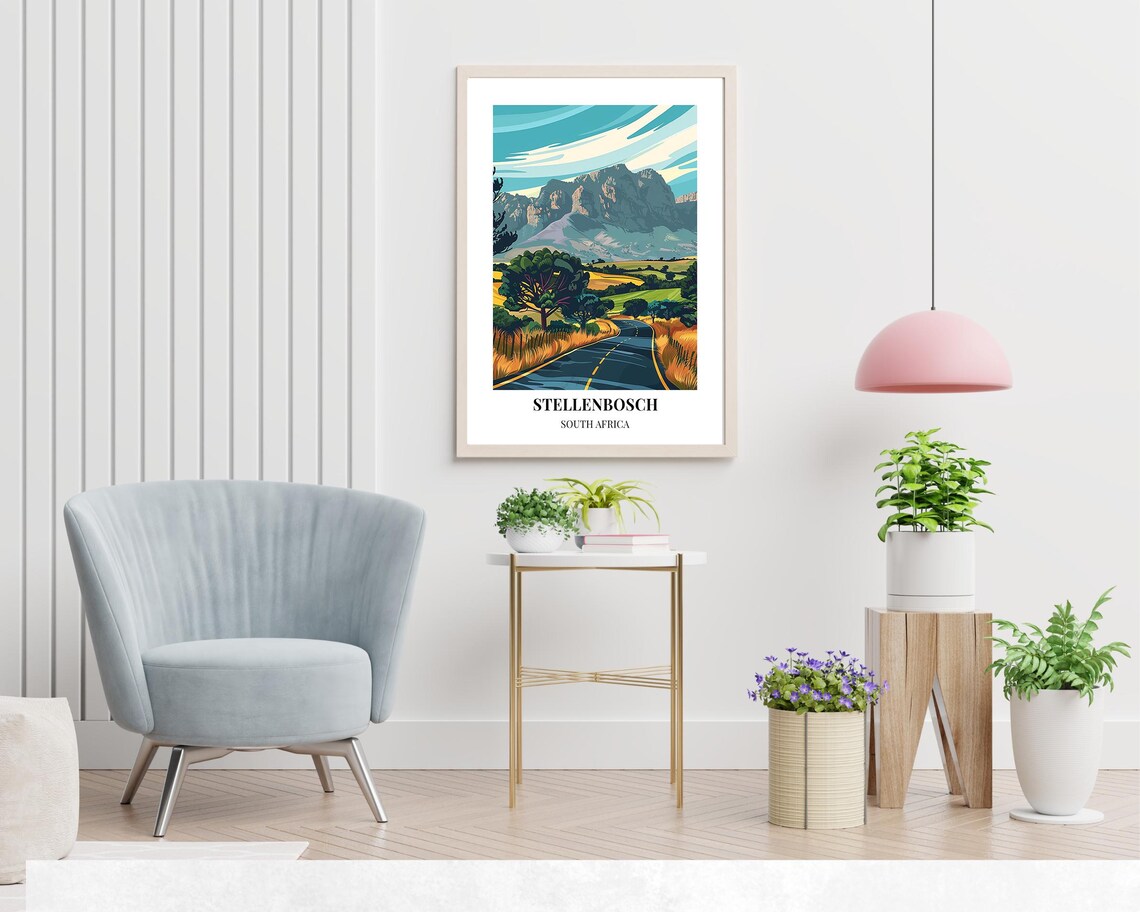 Stellenbosch South Africa Country Road Mountain Minimalist Travel Poster - Image 2