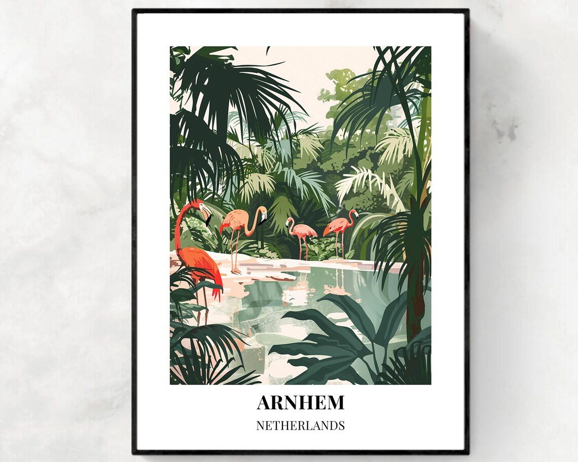 Arnhem Netherlands Flamingos in Tropical Jungle Lagoon Poster