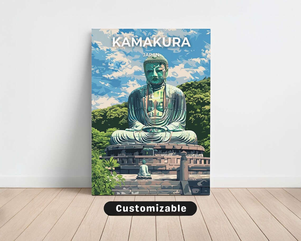 Kamakura Japan Great Buddha Daibutsu Vintage Travel Art Poster