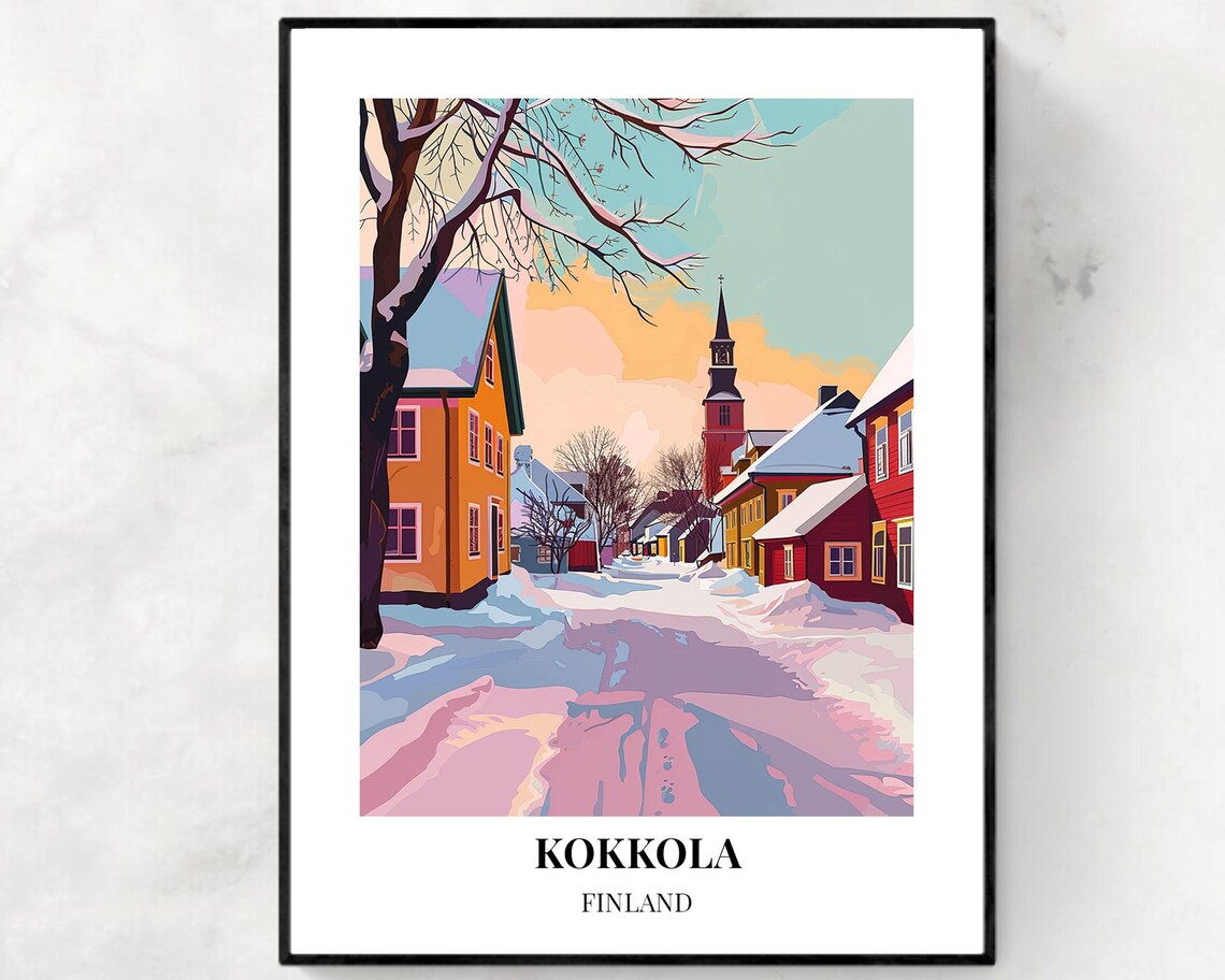 Kokkola Finland Dreamy Snow Covered Winter Street Travel Poster