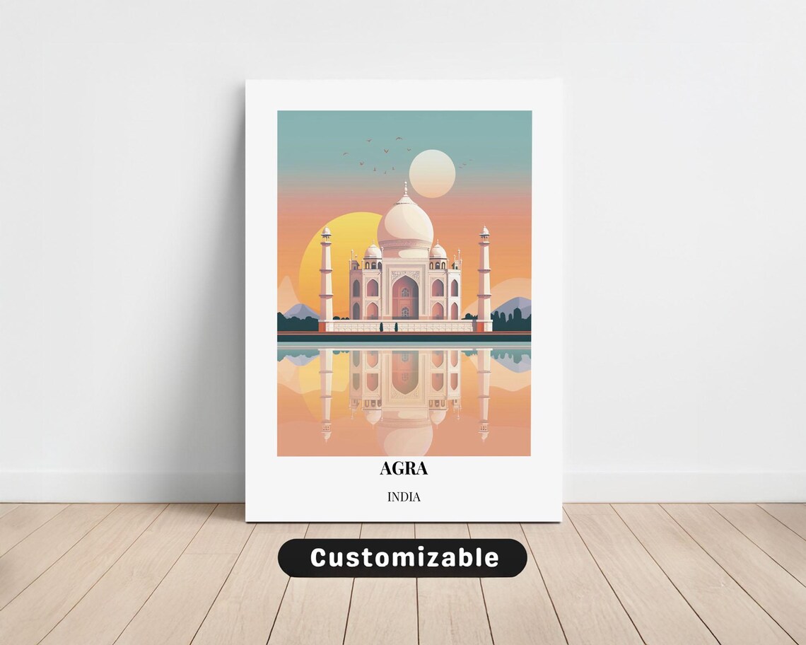 Agra India Taj Mahal Sunset Perfect Mirror Reflection Travel Poster