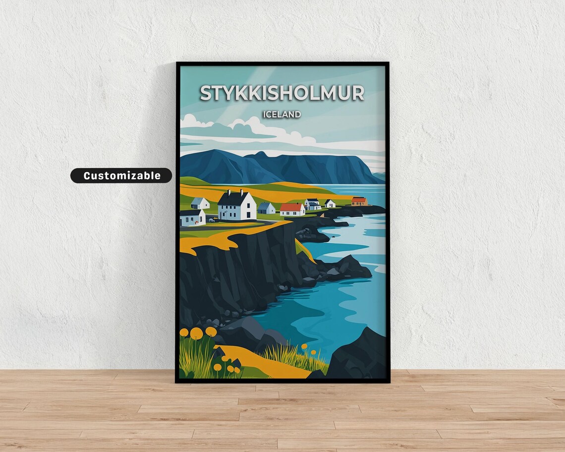 Stykkisholmur Iceland Sea Cliffs Harbor Town Travel Art Poster