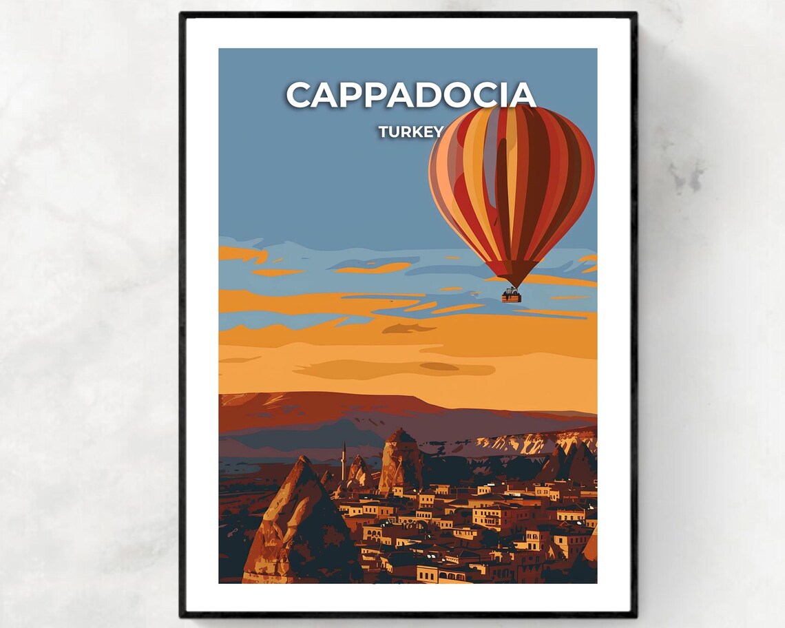 Cappadocia Turkey Hot Air Balloon Sunrise Fairy Chimneys Travel Poster