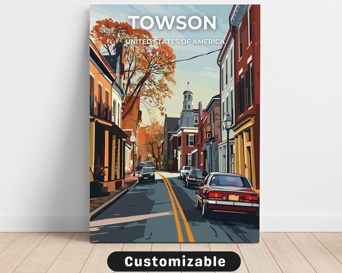 Towson Autumn Street Brick Houses Vintage Travel Poster USA Art