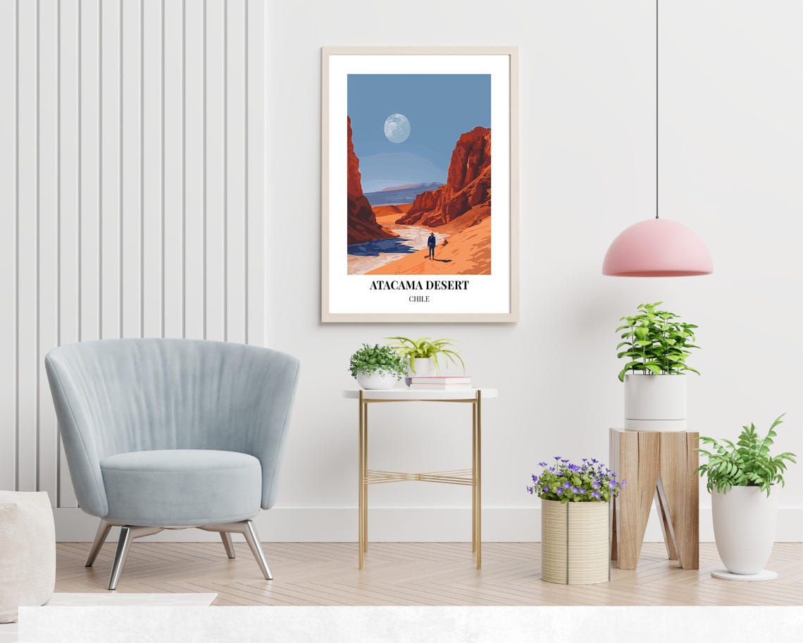 Atacama Desert Chile Daytime Canyon Hiker Red Rock Moon Poster - Image 2