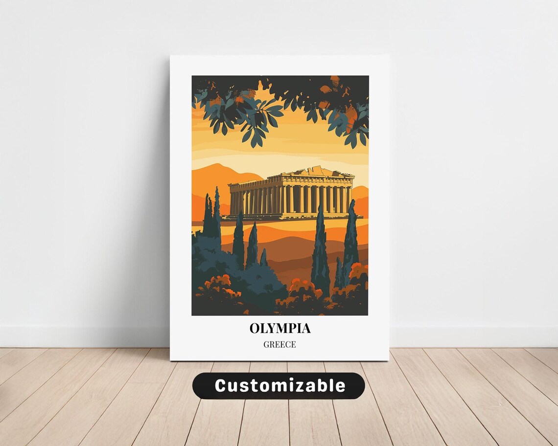 Olympia Greece Ancient Temple Ruins Sunset Vintage Travel Poster