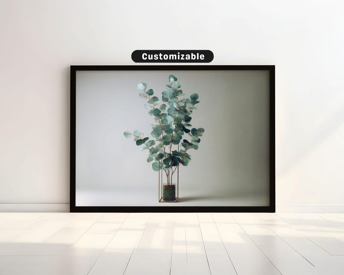 Elegant Eucalyptus Vertical Display Muted Green Botanical Wall Art Neutral Minimal Print