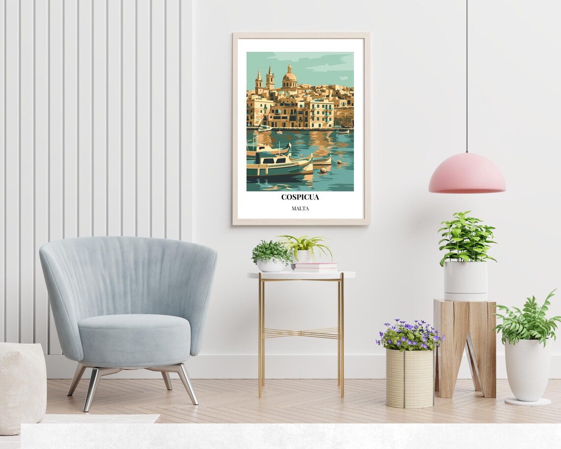 Cospicua Malta Grand Harbour Fishing Boats Waterfront Travel Poster - Image 2