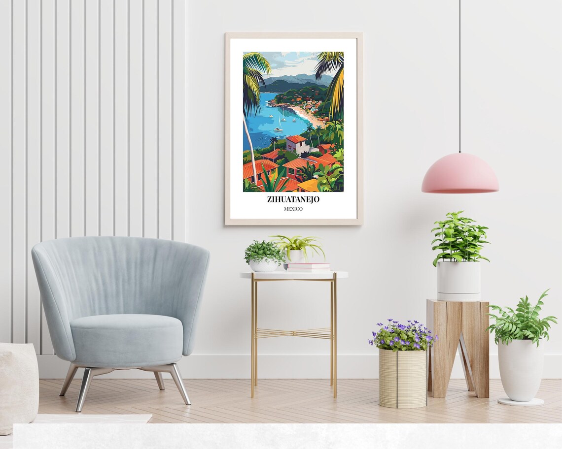 Zihuatanejo Mexico Bay Sailboats Daytime Coast Scene Travel Poster - Image 2