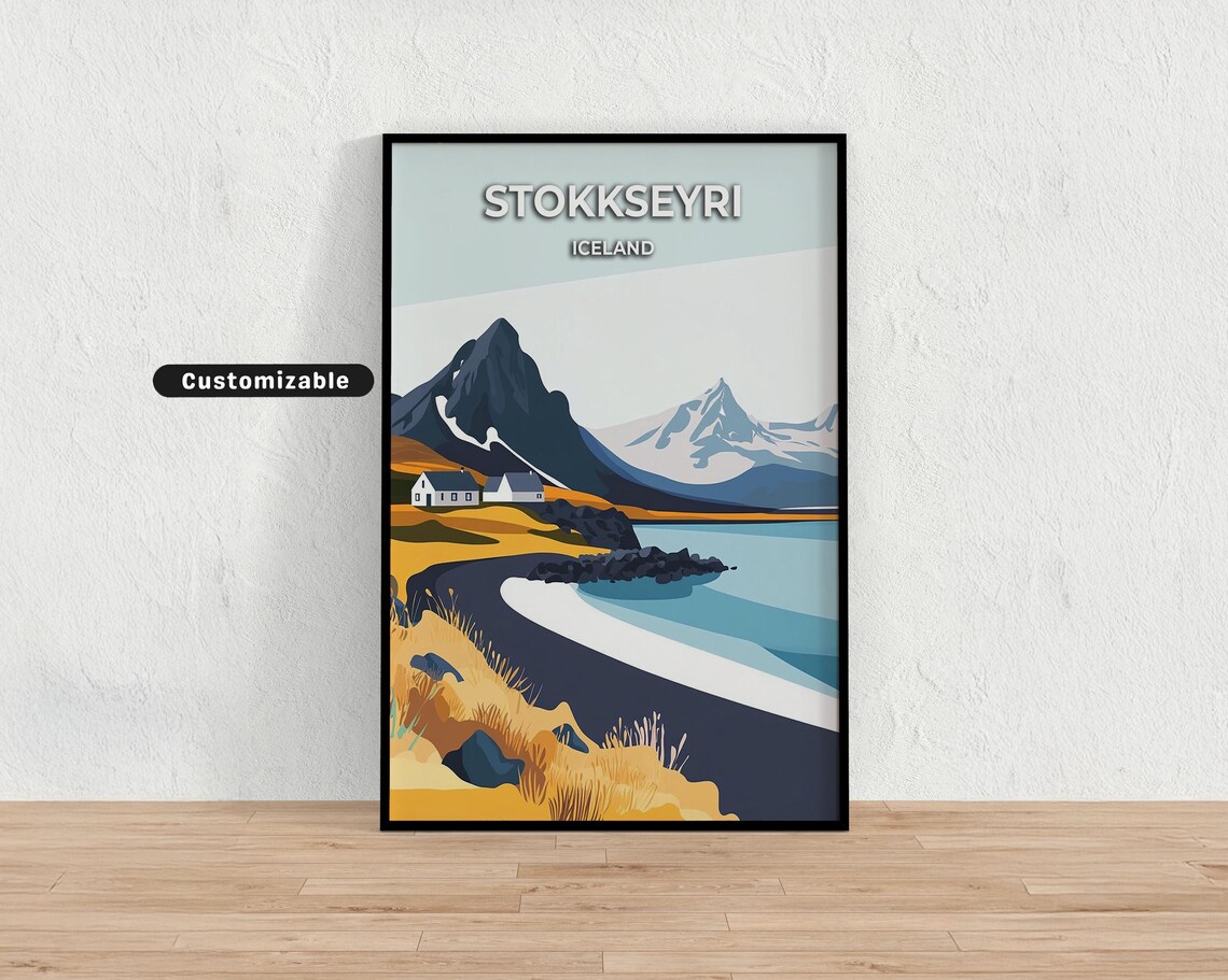 Stokkseyri Iceland Black Sand Beach Houses Coastal Travel Poster